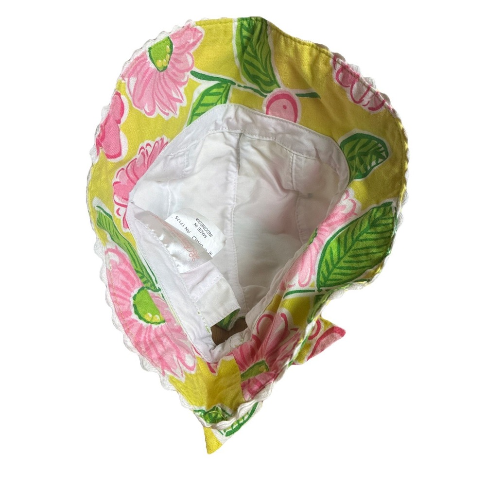 Bonnie Baby Sun Hat Girls 3-6 Months Yellow Pink Butterflies Flowers Back Bow - Picture 5 of 7